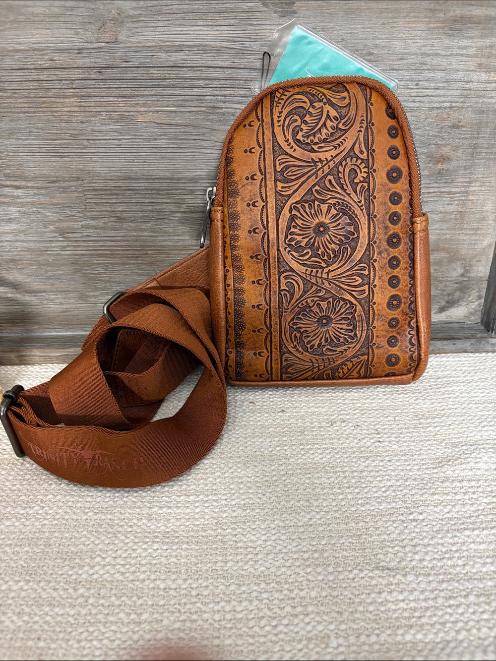 Tooled Leather Floral Sling Shoulder Bag - Brown